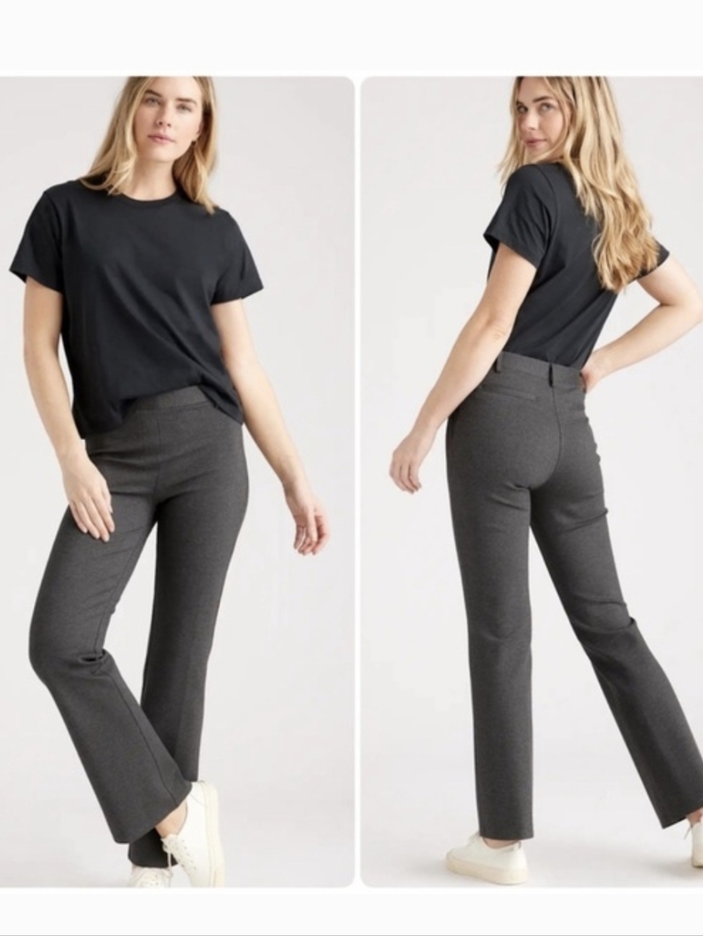 Quince Ultra Stretch Ponte Straight Leg Pants in Charcoal Gray Size M Petite NWT